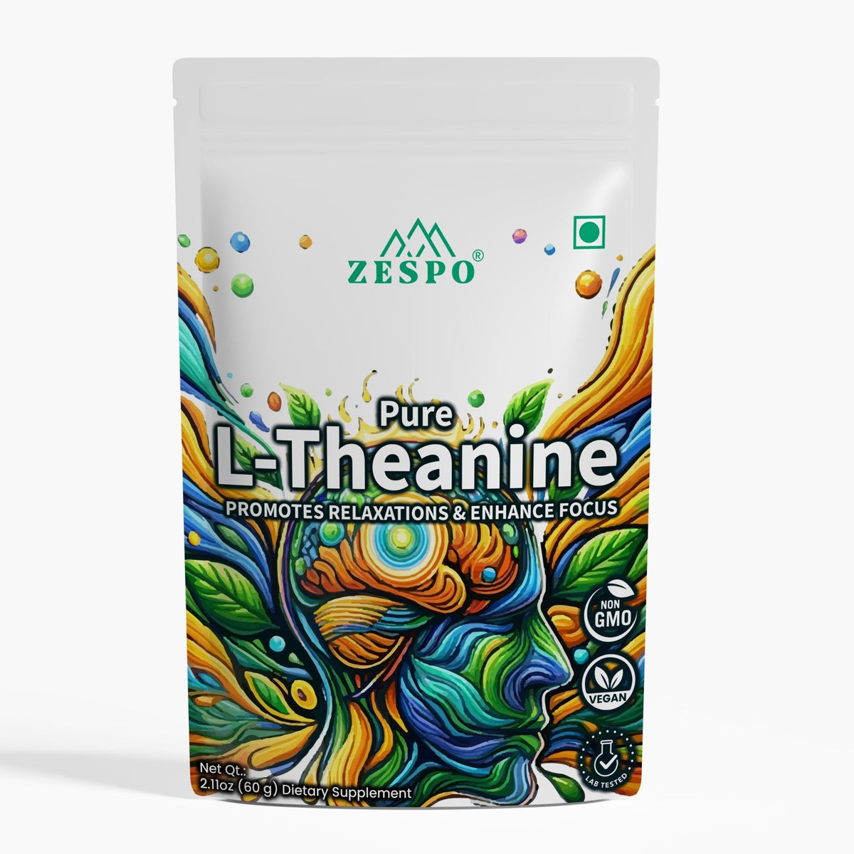 Zespo Pure L-Theanine Powder 250 mg Per Scoop – Supports Relaxation, Focus, Calm Mood & Mental Clarity – Vegan Green Tea Amino Acid – 60 g