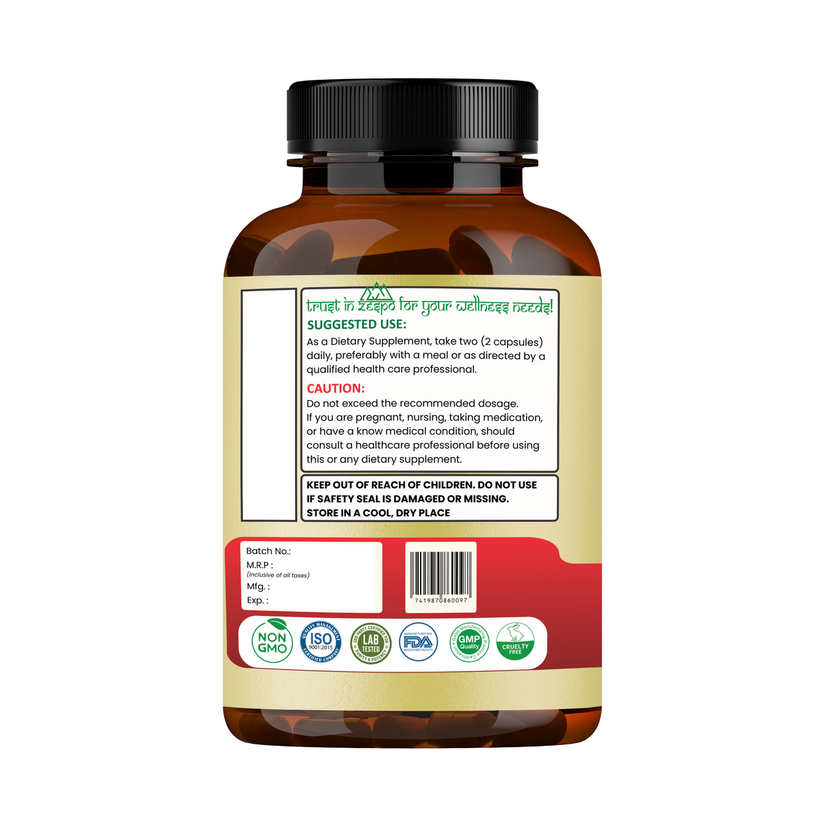 Zespo Tongkat Ali 100:1 Extract 5-in-1 Herbal Formula | Horny Goat Weed, Korean Ginseng, Beet Root & L-Arginine | Energy & Stamina Support | 60 Capsules