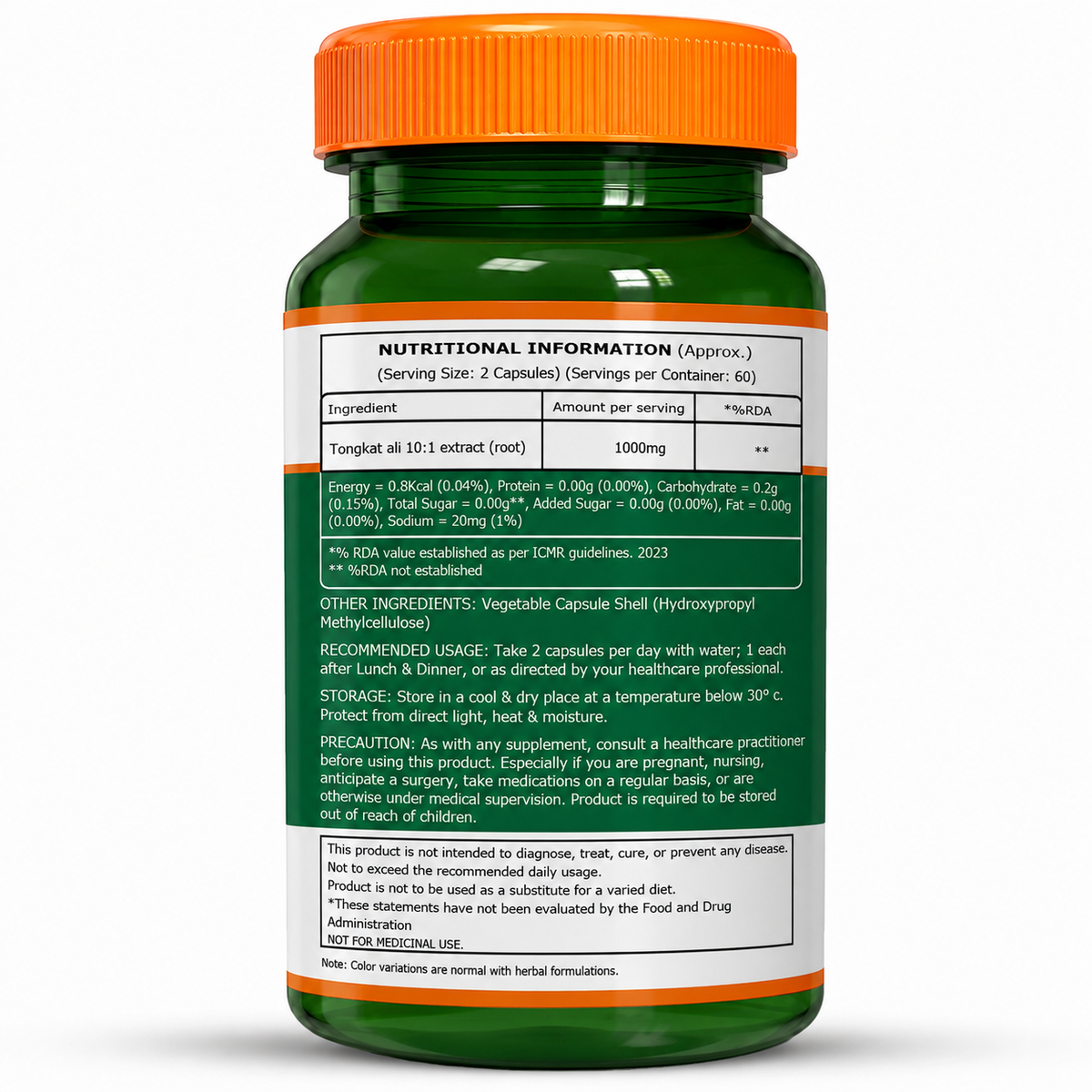 Pure Nutrition Organic Tongkat Ali Capsules - 1000mg - 120 Veg Capsules