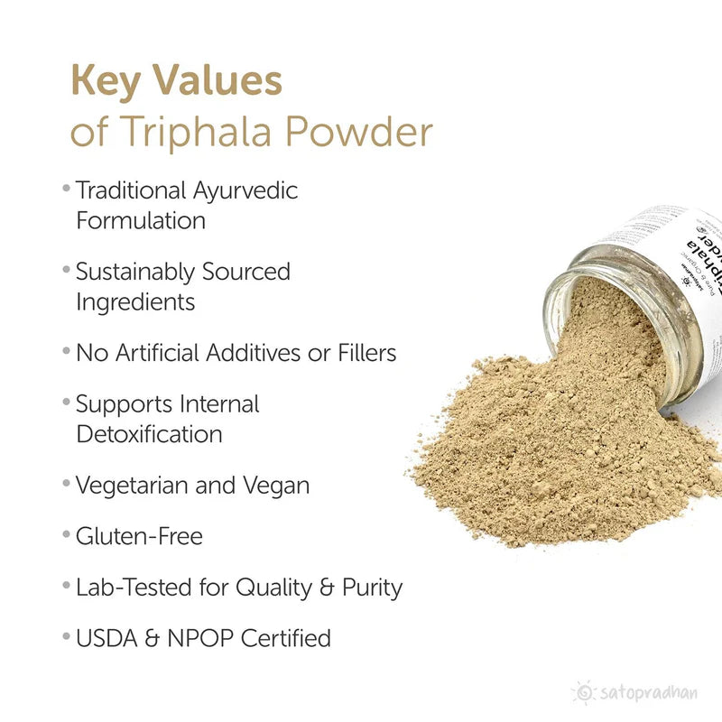 Satopradhan Triphala Powder 150g - Made from Organically Grown & Dried Amla, Baheda & Harad | USDA & NPOP Certified Organic