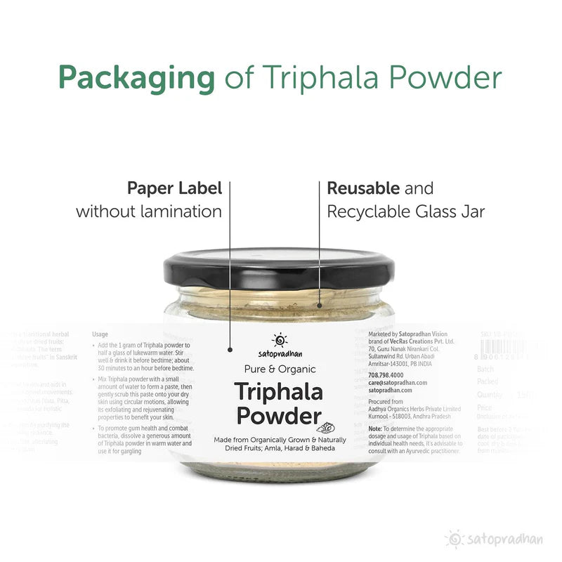 Satopradhan Triphala Powder 150g - Made from Organically Grown & Dried Amla, Baheda & Harad | USDA & NPOP Certified Organic