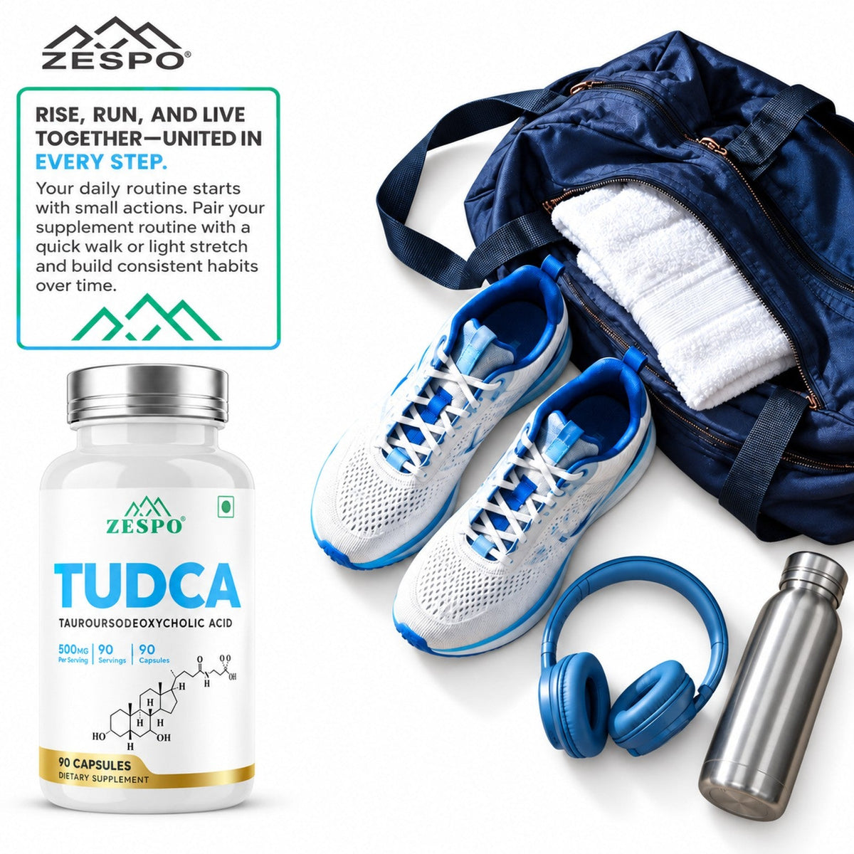 Zespo TUDCA 500 mg (Tauroursodeoxycholic Acid) | Pure TUDCA for Liver Health & Bile Flow Support | 1 Capsule Daily | 90 Vegan Capsules