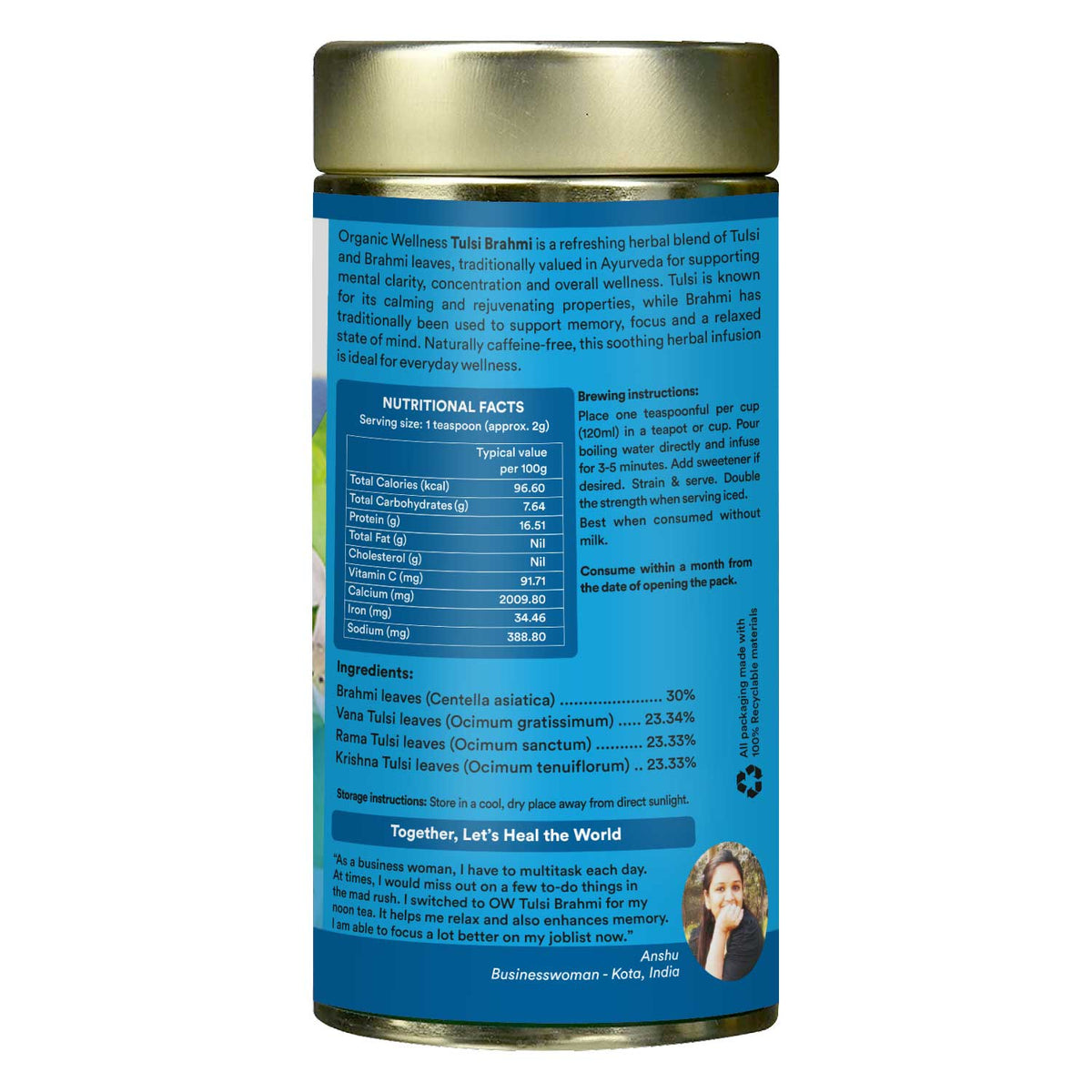 Organic Wellness Tulsi Brahmi 100 grams Tin Pack
