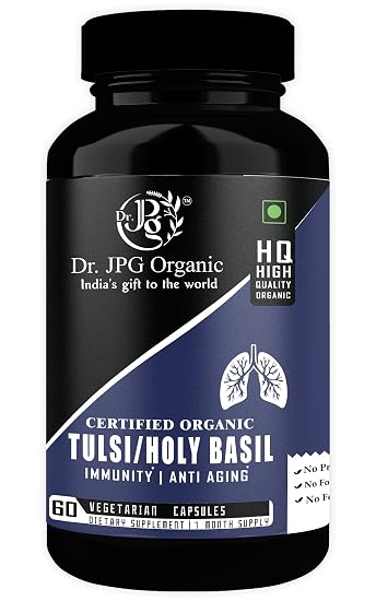 DR. JPG Organic Tulsi Capsules For Immunity 500mg 60 Veg. Capsules (Pack Of 1)