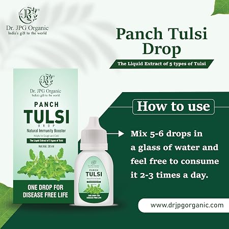 Dr. JPG Organic Panch Tulsi Drops 30ml / Panch Tusli Drops Extract/Natural Imunity Booster. Pack of 2