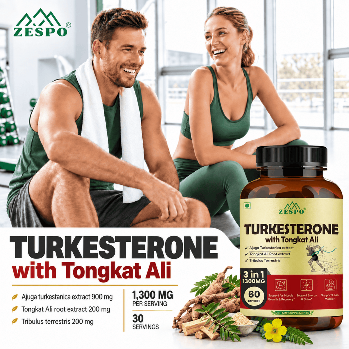 Zespo Turkesterone with Tongkat Ali 1,300 mg - 60 Capsules