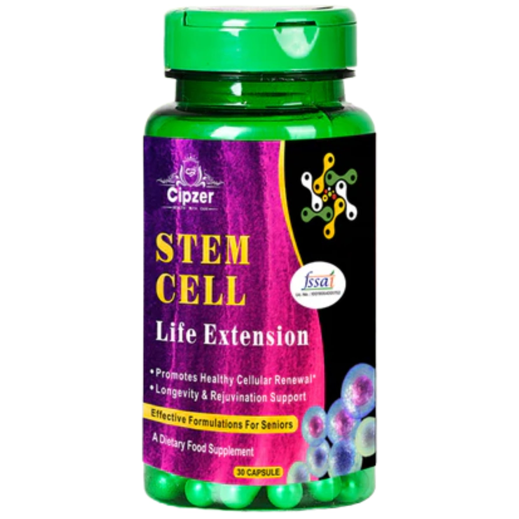 Cipzer Stem Cell Life Extension Capsules - Cellular Longevity & Aging Support (30 Capsules)