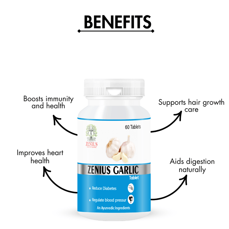 Zenius Garlic Tablets - Supplement for Heart Health, Detoxification, and Immune Boost - 60 Tablets