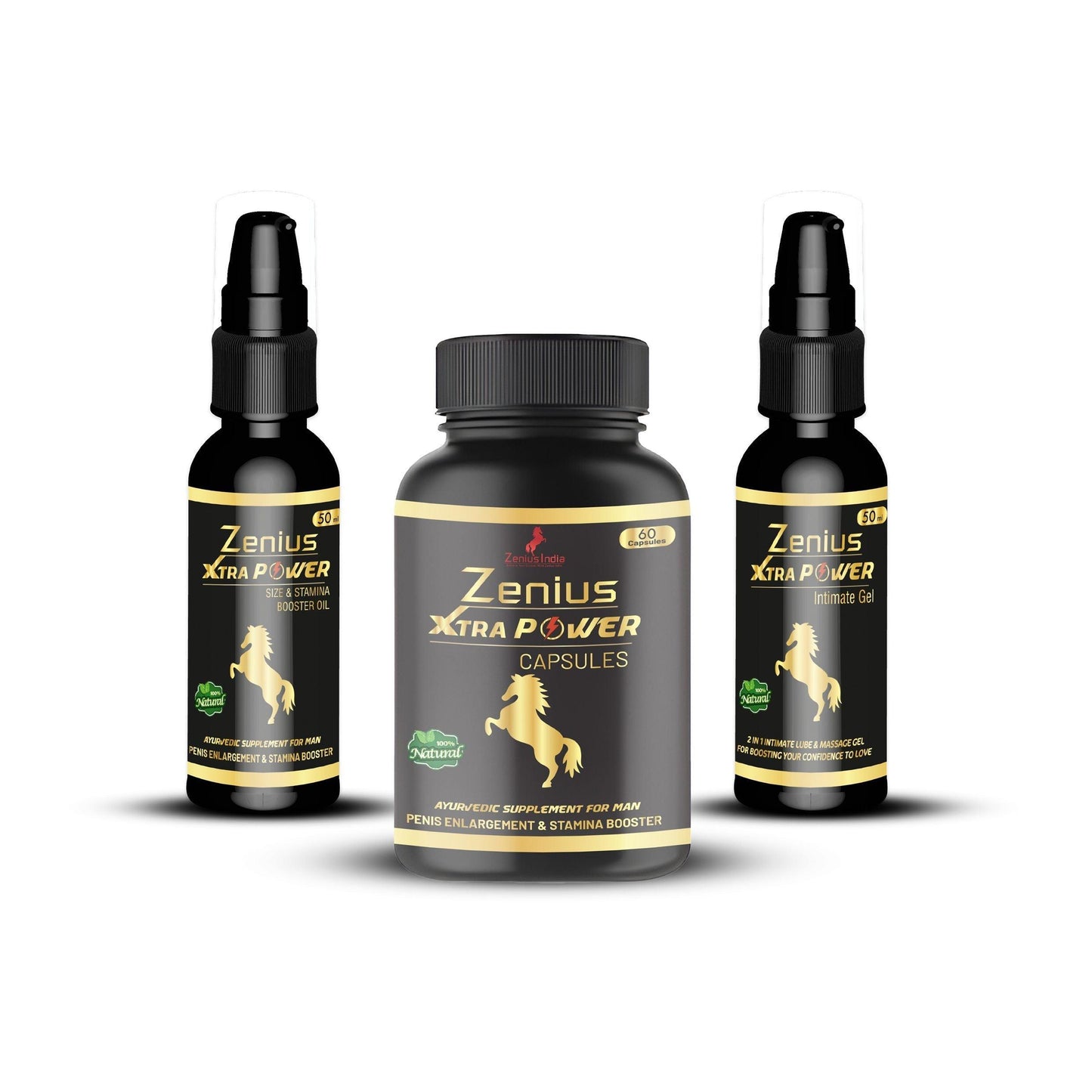 Zenius Xtra Power Kit for Men (60 Capsules + 50mL Gel + 50ml Oil)