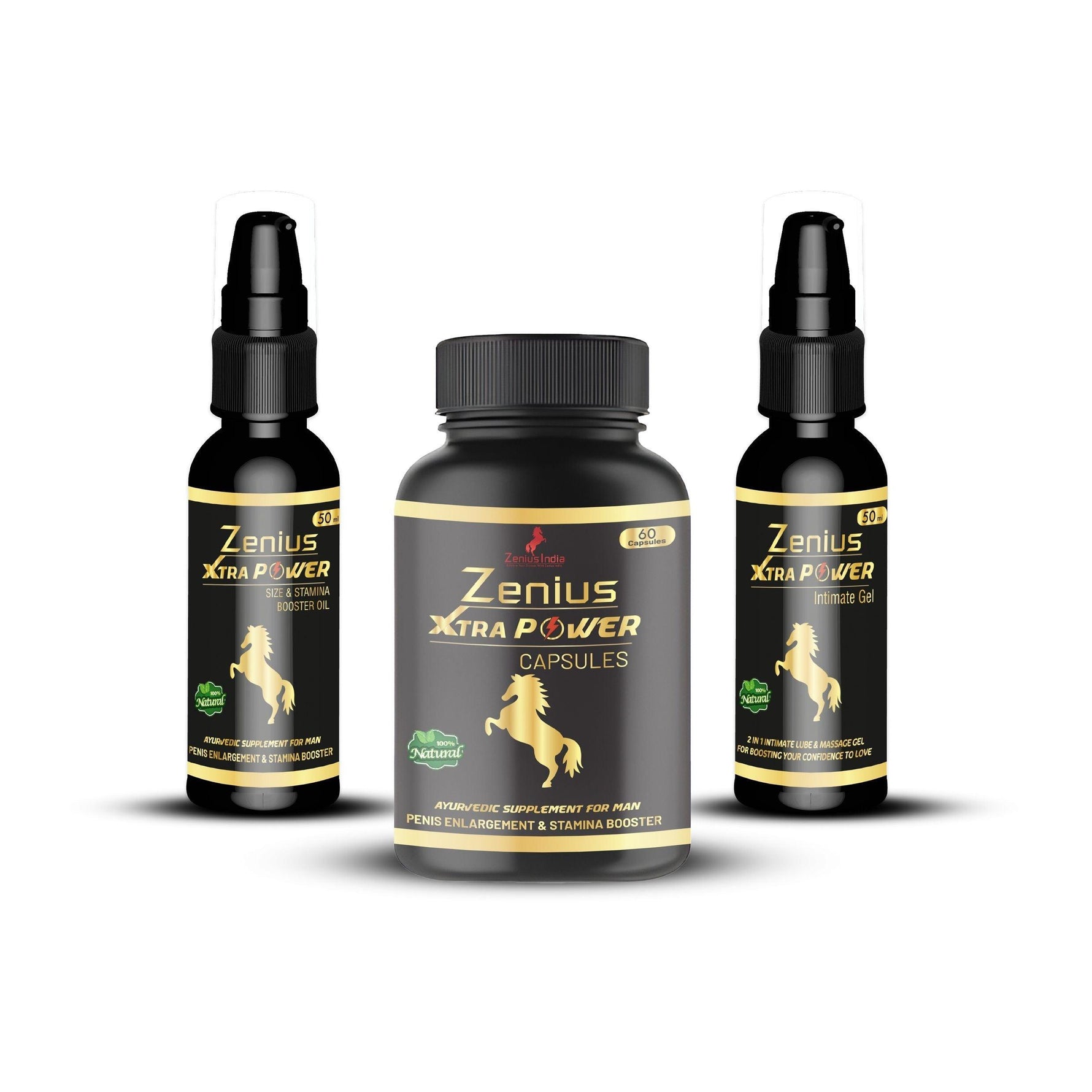 Zenius Xtra Power Kit for Men (60 Capsules + 50mL Gel + 50ml Oil)