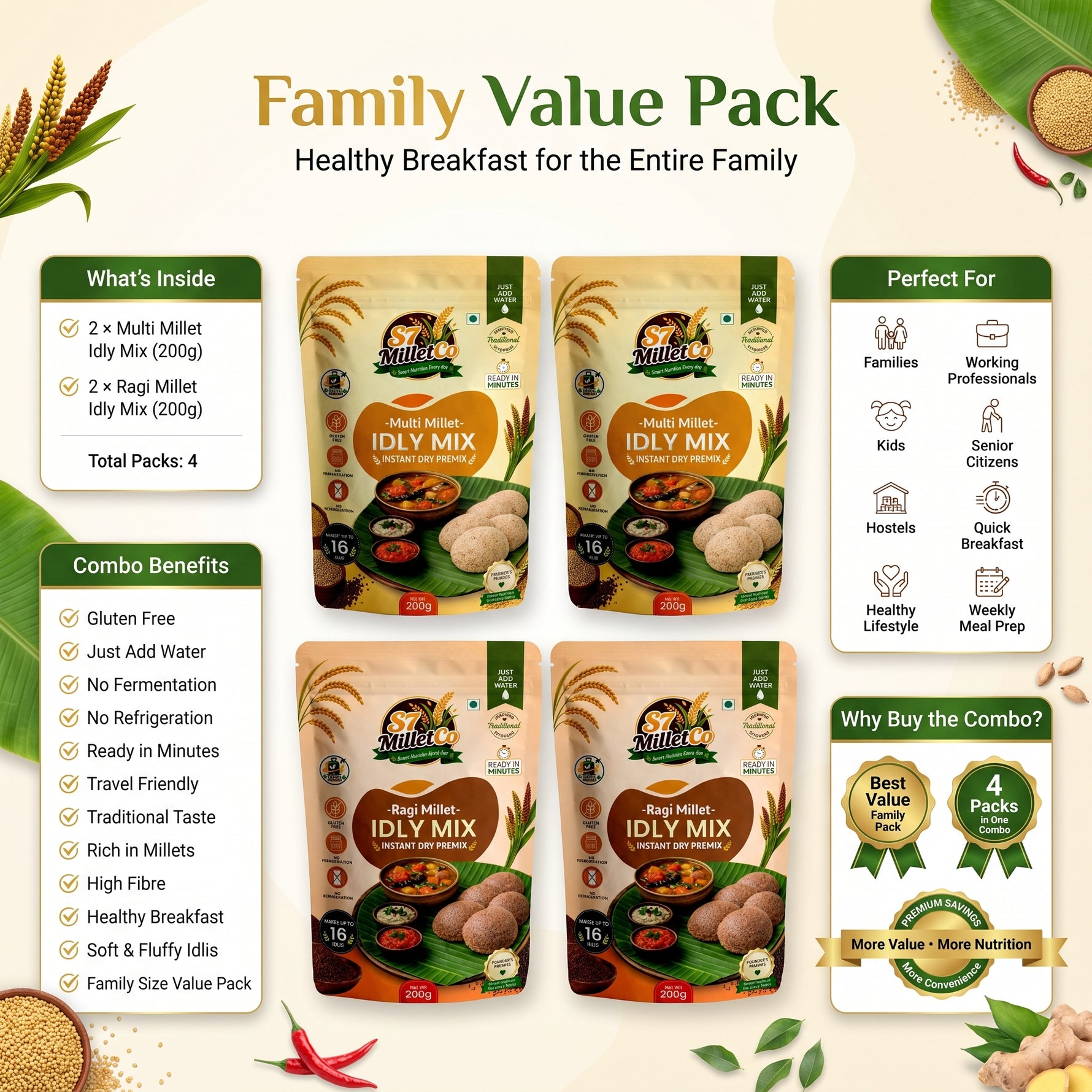 S7 MilletCo Family Value Pack | Just Add Water | 800g
