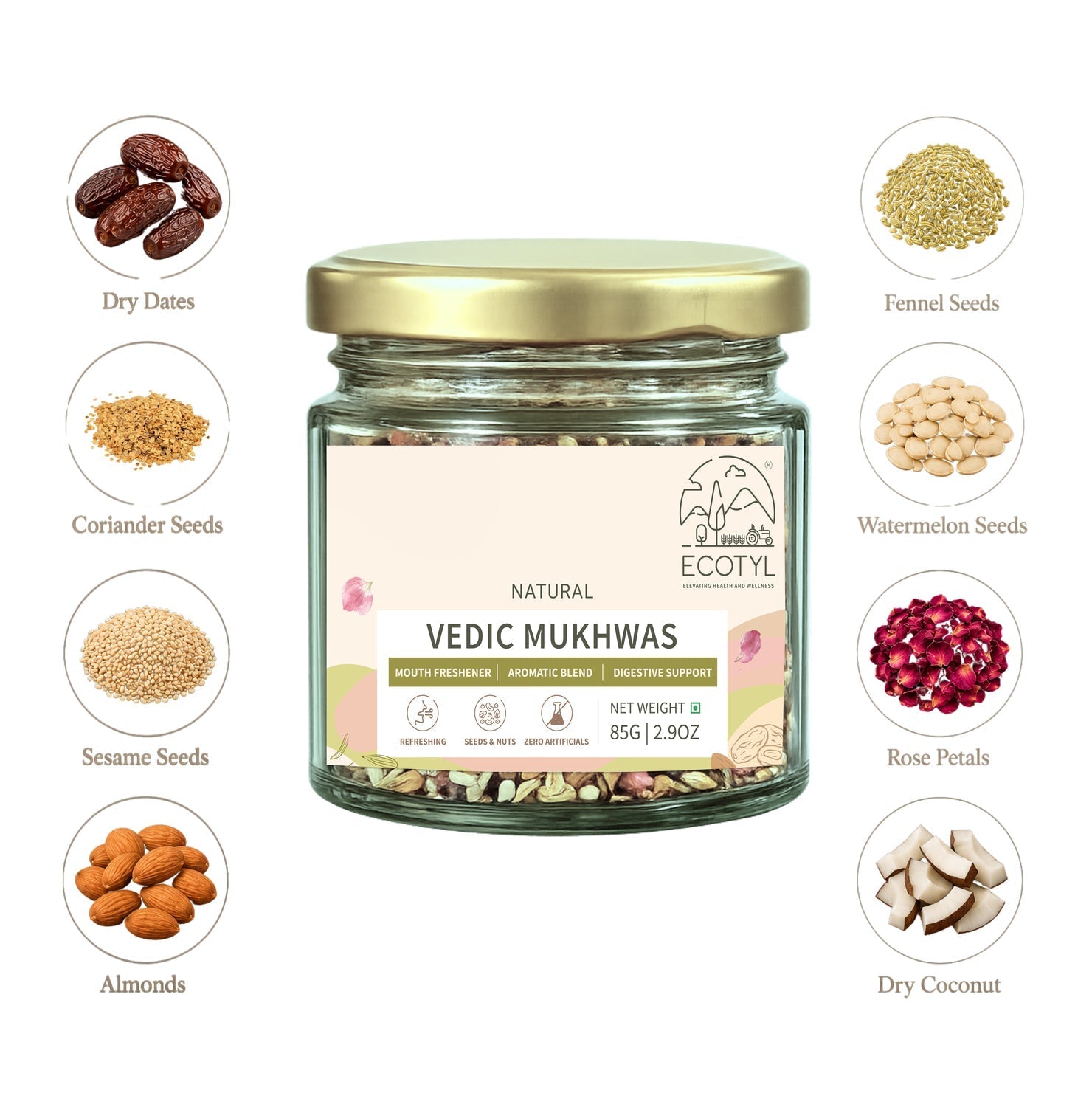 Ecotyl Vedic Mukhwas | Refreshing Mouth Freshener | Nuts & Seeds Mix | 85g