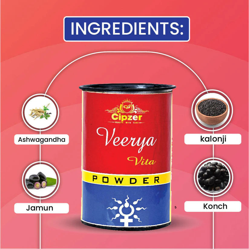 Cipzer Veerya Vita Powder - 100g | Stamina Booster, Sperm Quality & Quantity, Male Vitality Support