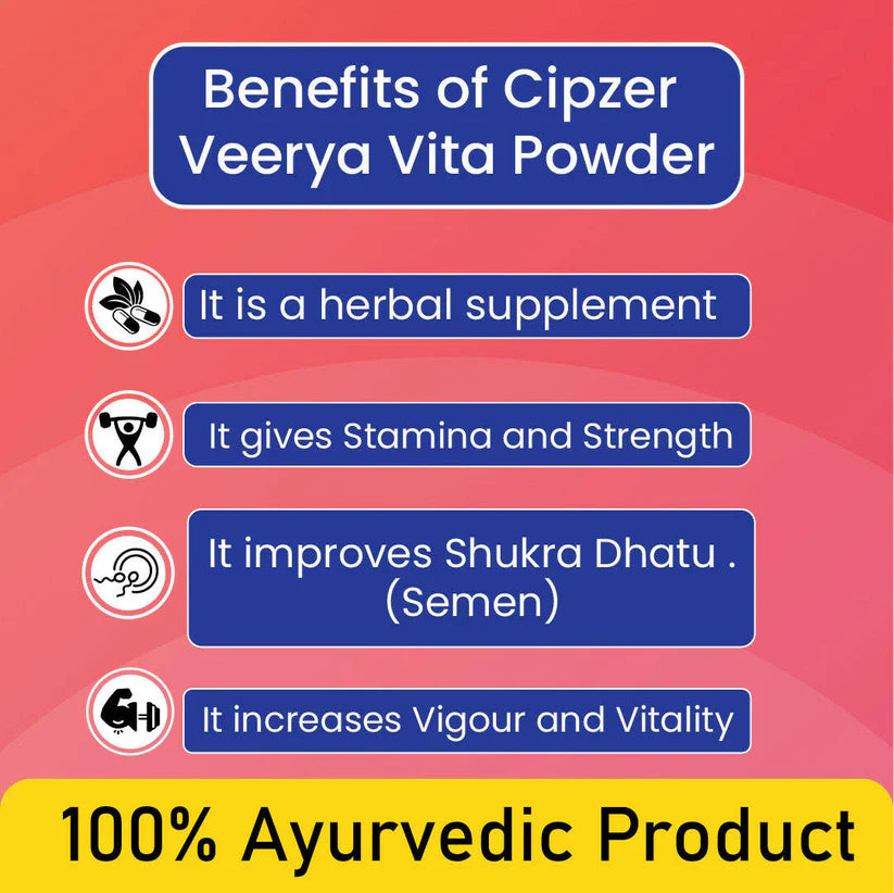 Cipzer Veerya Vita Powder - 100g | Stamina Booster, Sperm Quality & Quantity, Male Vitality Support