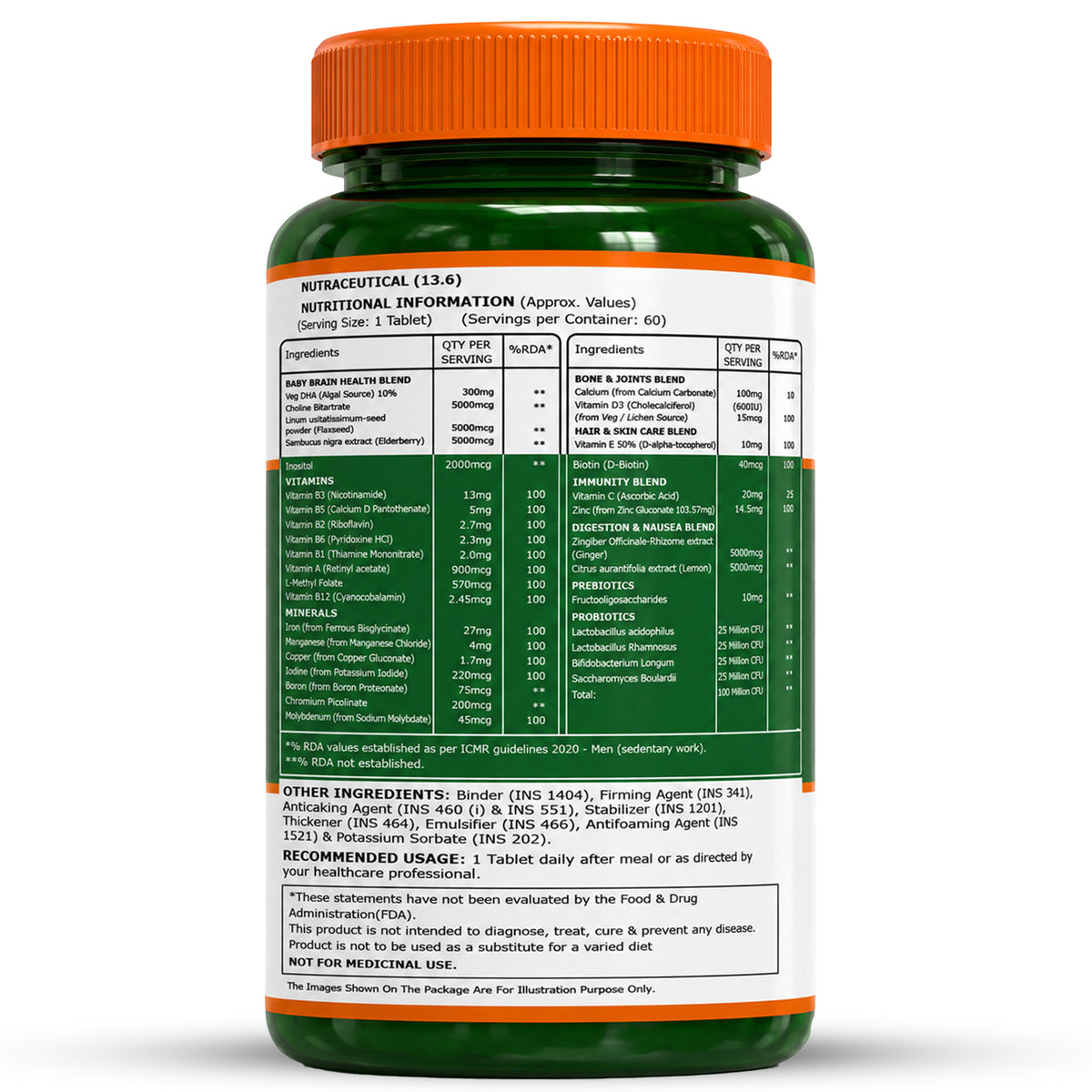 Pure Nutrition Veg Prenatal Multivitamin + DHA 300mg | With L-Methylfolate, Iron & Calcium | 60 Veg Tablets