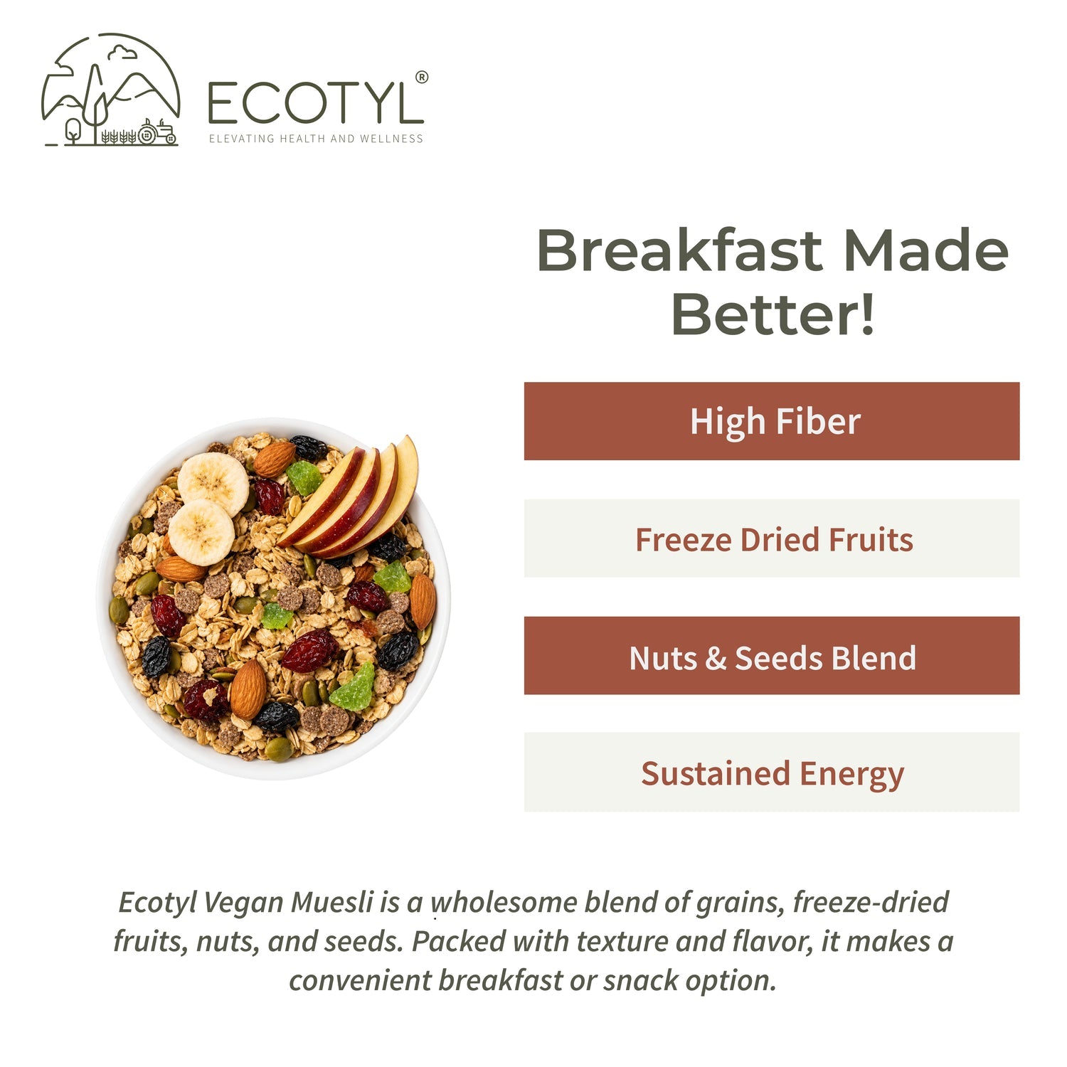 Ecotyl Vegan Muesli | Freeze Dried Fruits | Nuts Mix | 300g