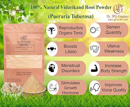 Dr. JPG Organic Natural Vidarikand root Powder 200g | vidarikand mool powder | Pueraria Tuberosa | GMP & ISO Certified.