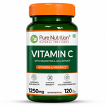 Pure Nutrition Plant-Based Vitamin C (1250mg) - 120 Veg Tablets with Amla & Orange Peel Extract | Boosts Immunity & Skin Glow | Natural Antioxidant for Men & Women | Supports Collagen Formation