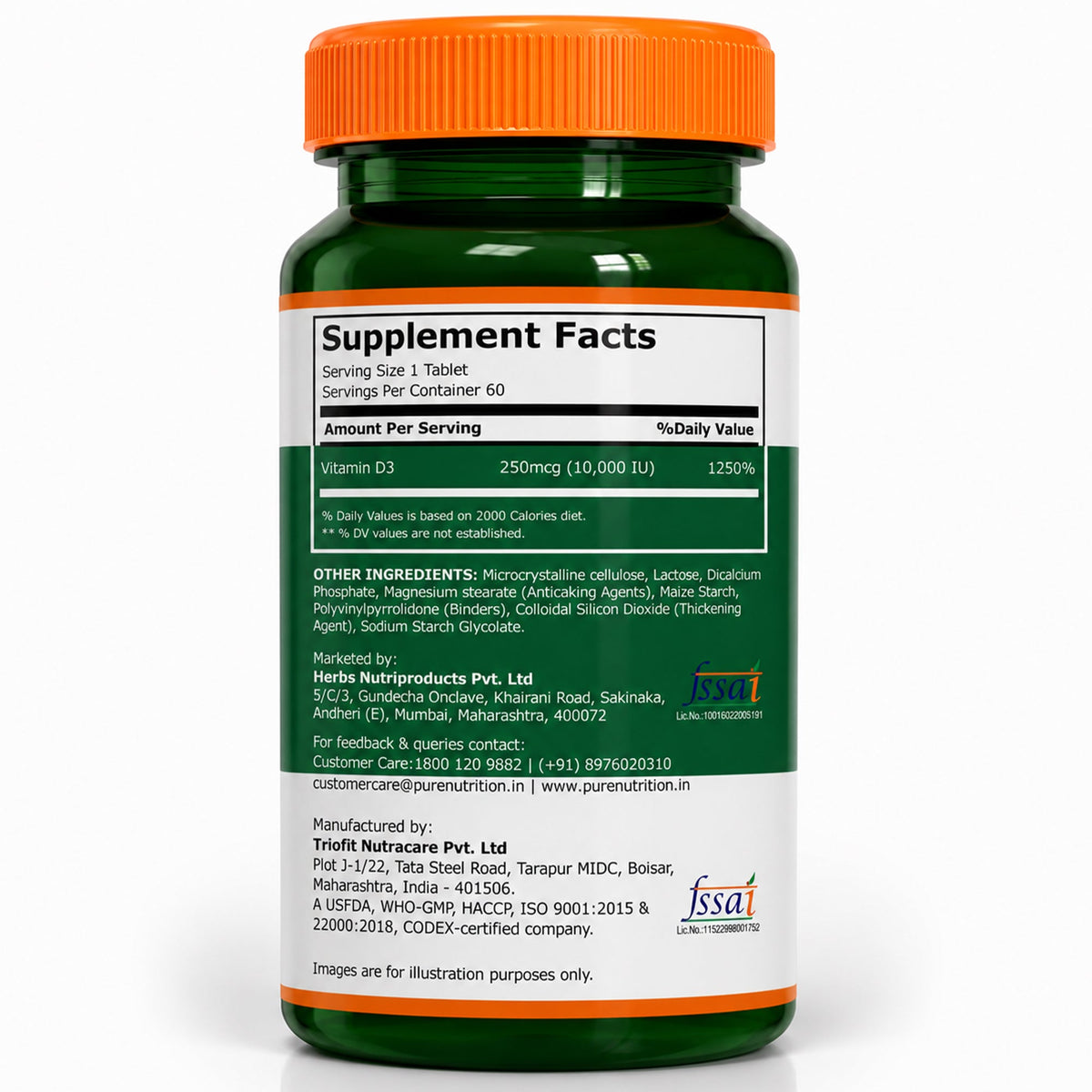 Pure Nutrition Vitamin D3 10,000 IU, 60 Tablets | Bone, Muscle & Immune Health Support