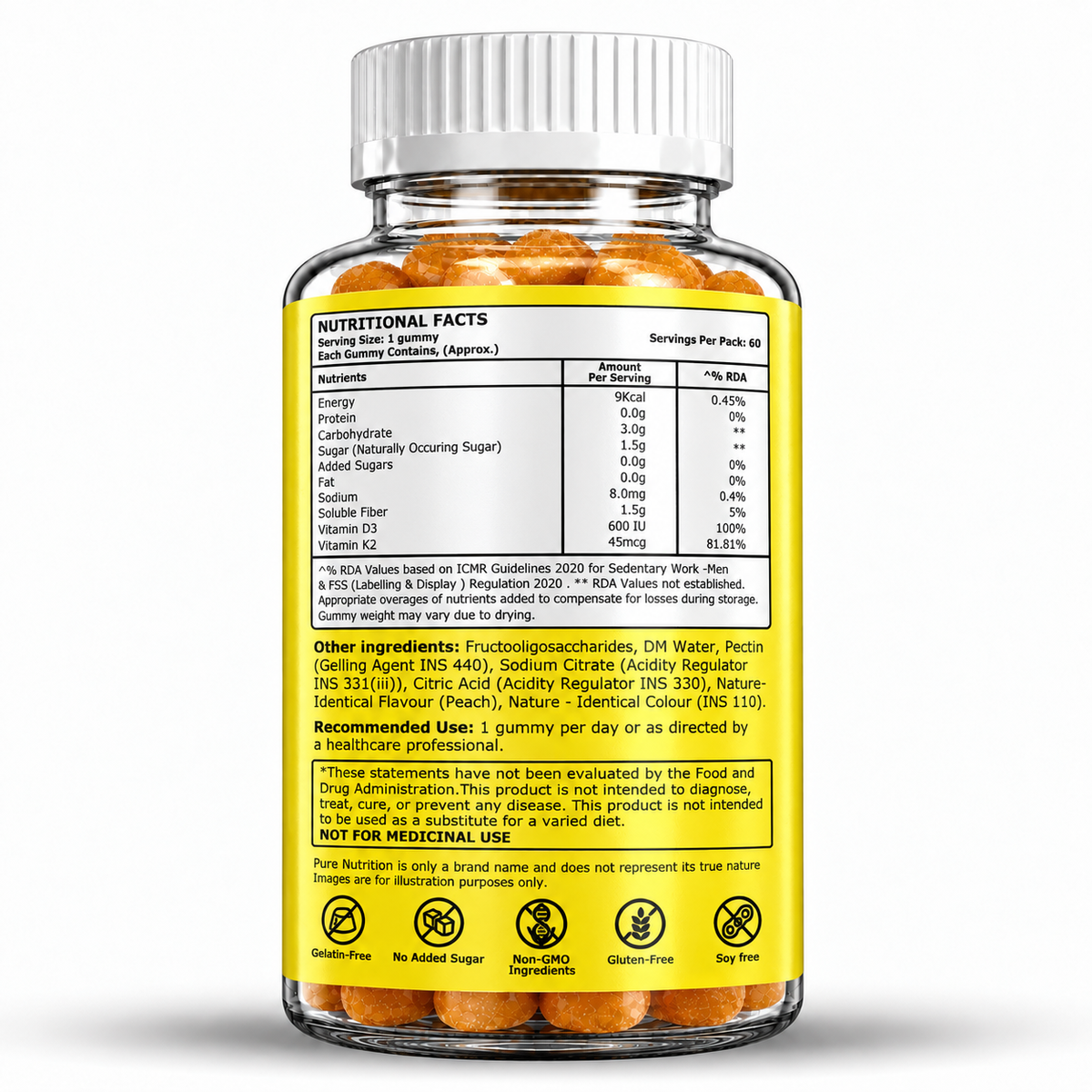 Pure Nutrition Vitamin D3 + K2 Gummies – 60 Gummies