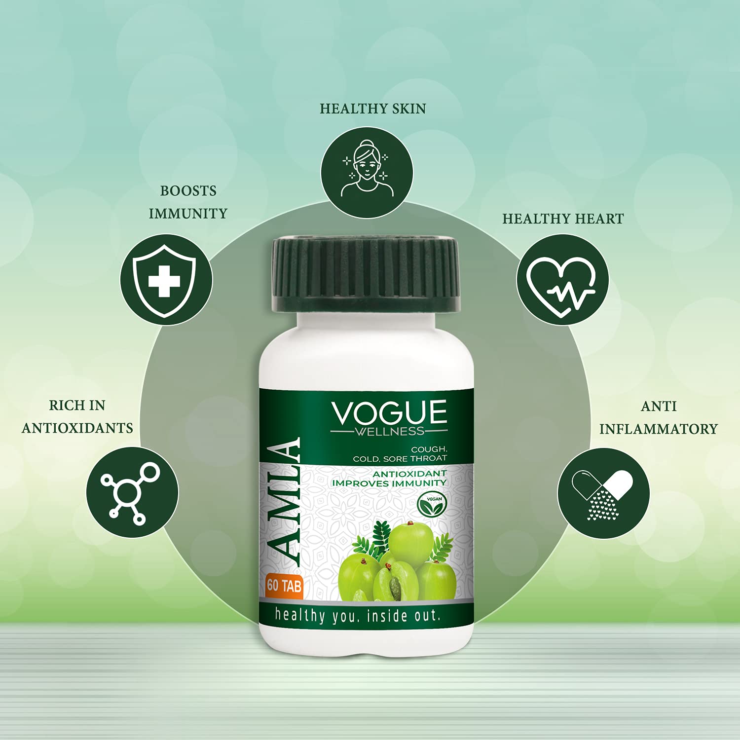 Vogue Wellness Amla Tablets | Indian Gooseberry Extract with Natural Vitamin C & Antioxidants | Supports Immunity, Skin, Hair & Digestive Wellness | Daily Herbal Supplement | 60 Vegetarian Tablets