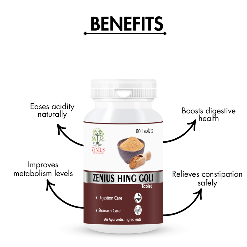 Zenius Hing Goli Tablet - Ayurvedic Tablets for Digestion, Gas Relief, and Stomach Comfort - 60 Tablets