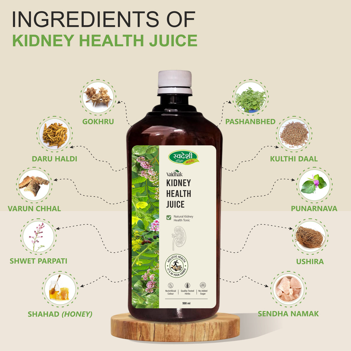 Swadeshi Ayurved Kidney Health Juice 500ml for Kidney health support & Daily Wellness.