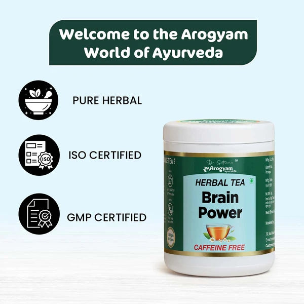 Arogyam Brain Power & Stress Capsules + Herbal Tea – Caffeine-Free Mental Wellness & Relaxation Support – 60 Capsules + Herbal Tea