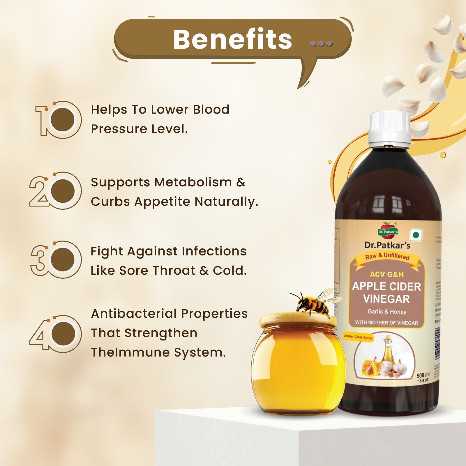 Dr. Patkar's Apple Cider Vinegar Garlic & Honey with the Mother (500ml Each)