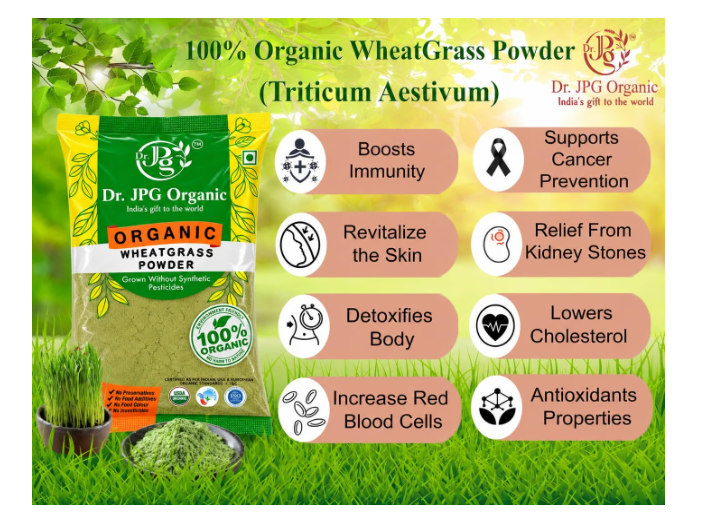 DR. JPG ORGANIC HERBALS wheatgrass Powder | Herbal Superfood for Daily Wellness & Nutrition | | INDIA ORGANIC Certified | (114g Pack Of 1)