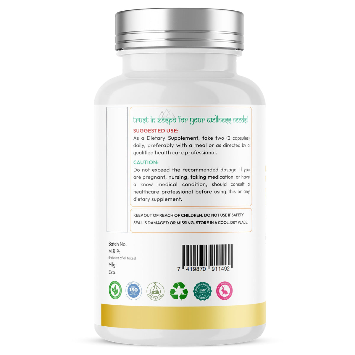 Zespo Citrus Bergamot 1,200 mg with Olive Leaf | 800 mg Bergamot Extract + 400 mg Olive Leaf | Heart Health & Antioxidant Support | 90 Vegan Capsules