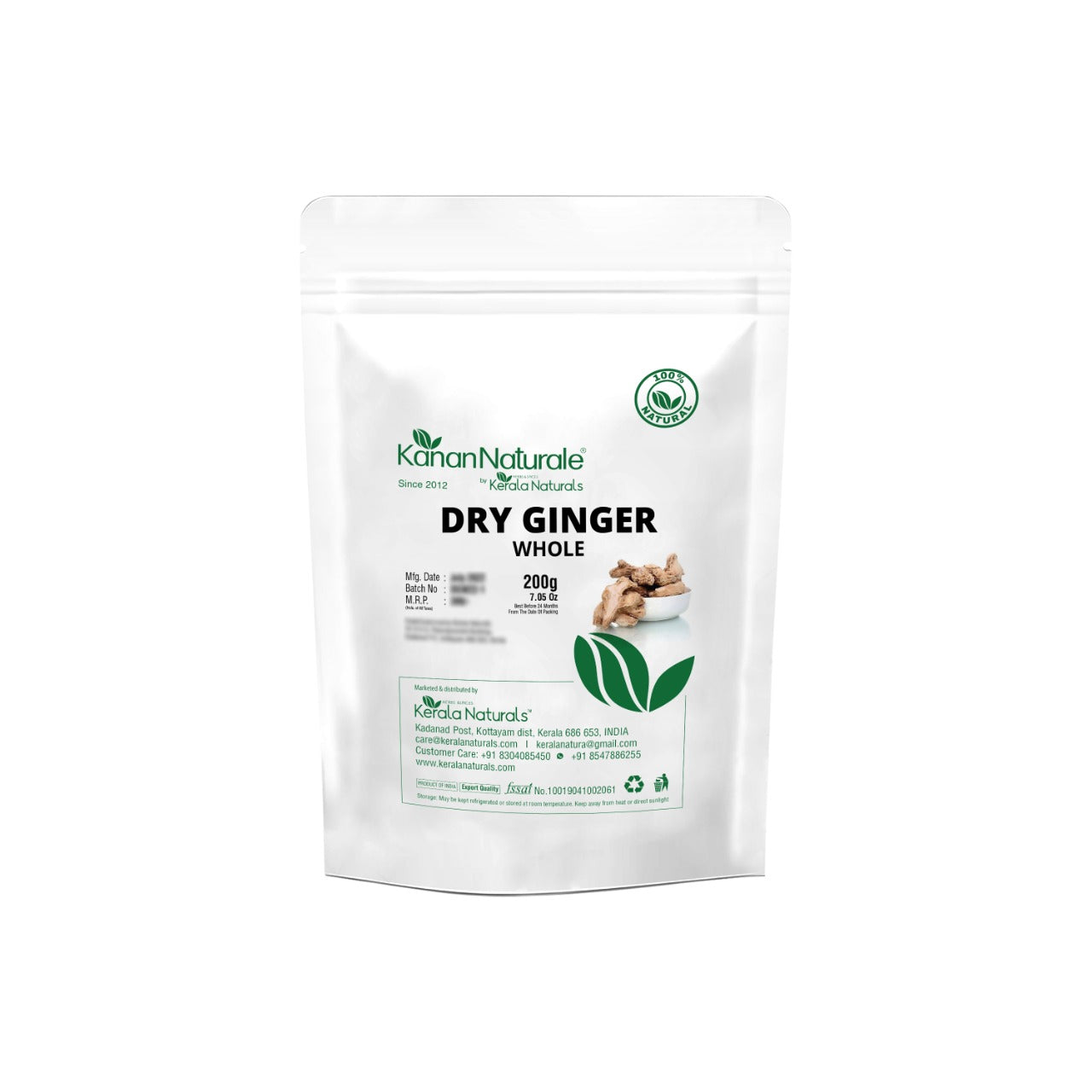 Kerala Naturals Dry Ginger Whole 200g - High Gingerol Sukku Digestion Spice