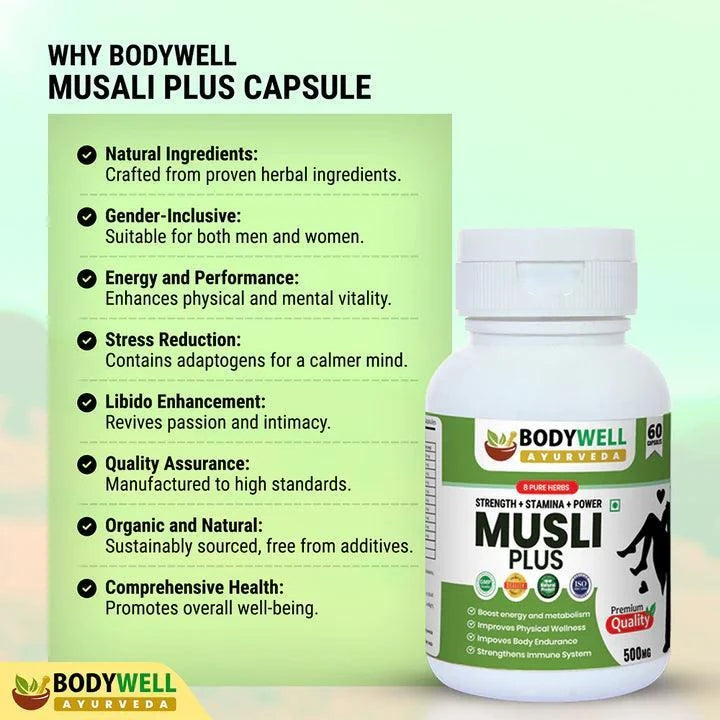 BodyWell Musli Plus Capsules – Premium Ayurvedic Vitality & Strength Support – 60 Capsules
