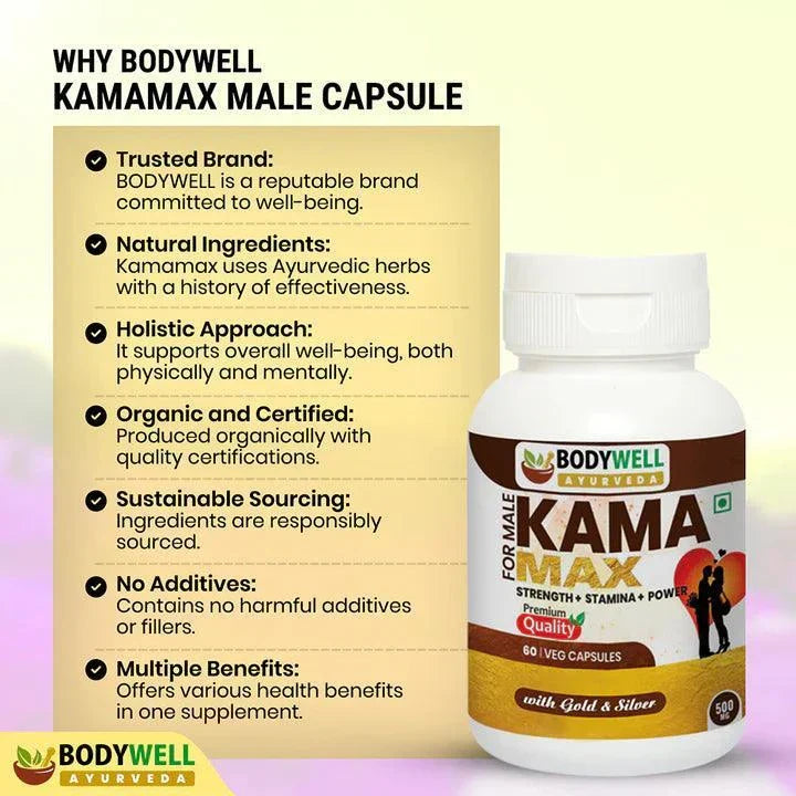 BodyWell KamaMax Capsules with Gold for Men | Vitality Support | Dietary Supplement | 60 Veg Capsules