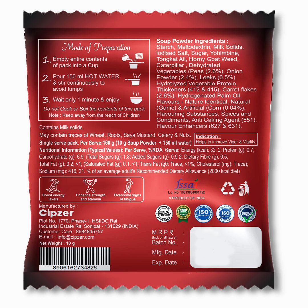Cipzer Wild Horse Plus Mixed Vegetable Wellness Soup | Energy, Stamina, Power, Men Wellness  & Daily Strength Support | Herbal & Vegetable Based Nutrition | 10g Sachet