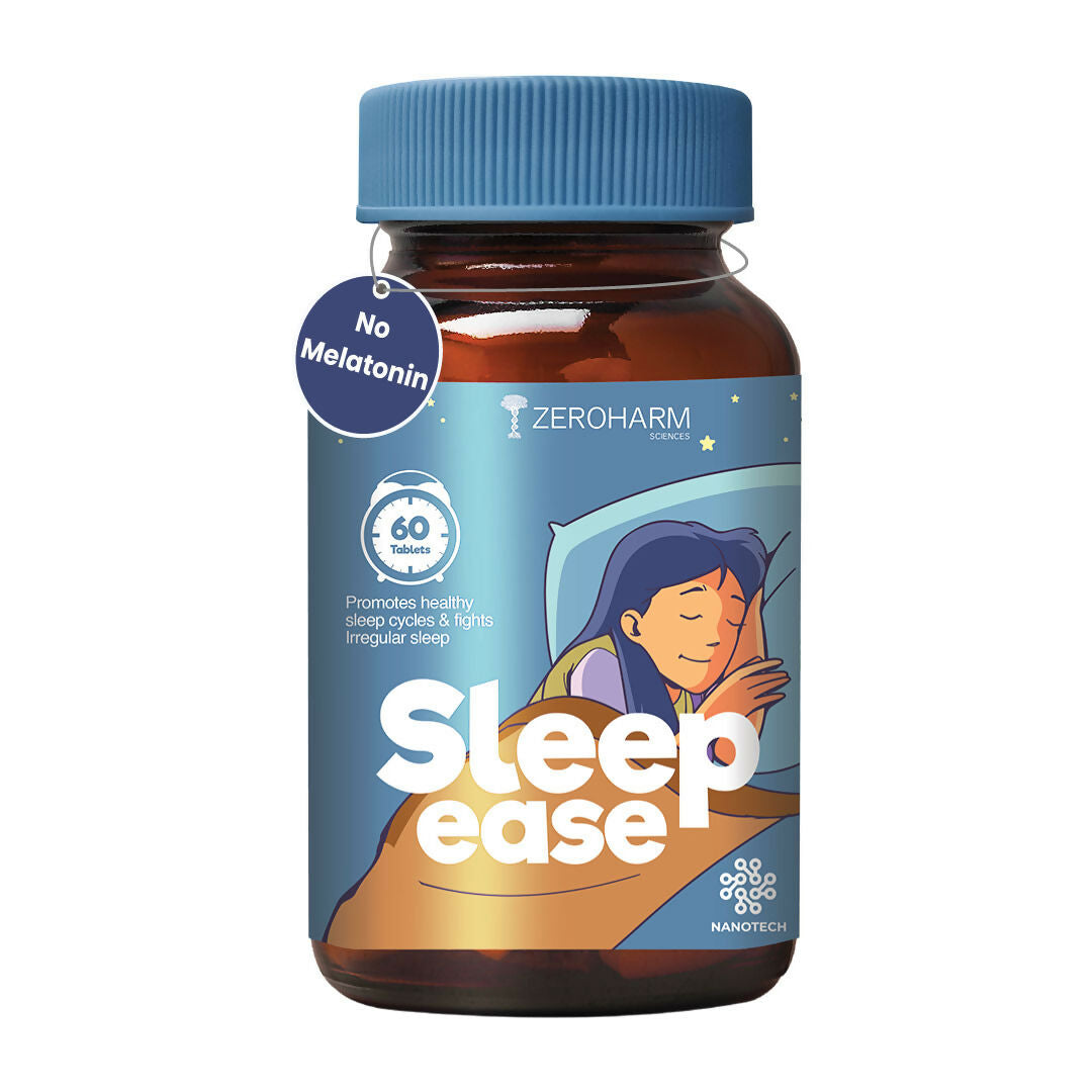 ZEROHARM Sleep Ease Tablets - No Melatonin - With Valerian, Ashwagandha, Jatamansi & Hops - Plant-Based Sleep Support - Non-Habit Forming - Promotes Deep Restful Sleep & Relaxation for Men, Women - 60 Tablets