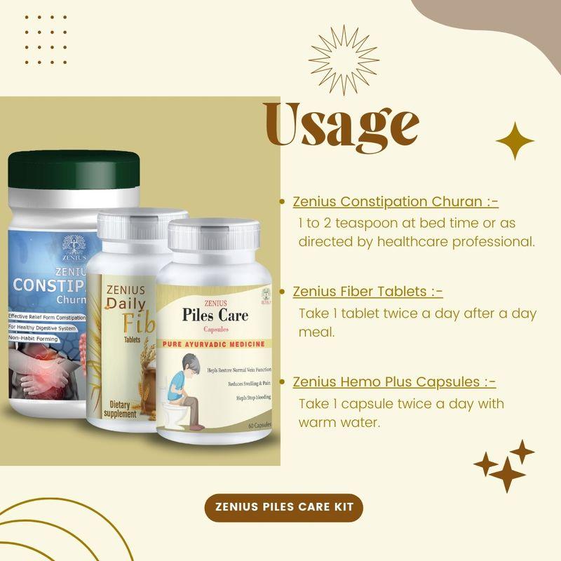 Zenius Piles Care Kit - Piles Capsules and Powder for Piles and Constipation Relief