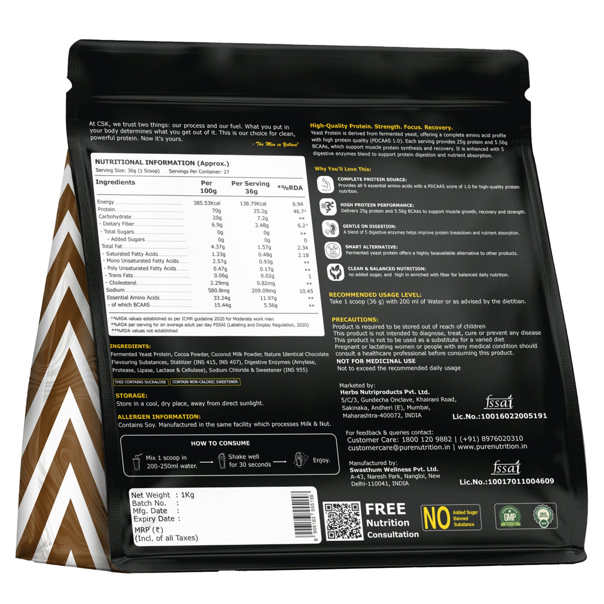 CSK Limited Edition Pure Nutrition Yeast Protein Chocolate - 1kg