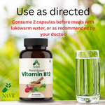 NAVR Plant Based Vitamin B12 for Energy, Brain & Nervous System - 60 Capsules