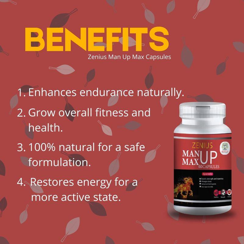 Zenius Man Up Max Capsules - Stamina Booster Capsules for Stamina Boosting and Energy Increase - 60 Capsules