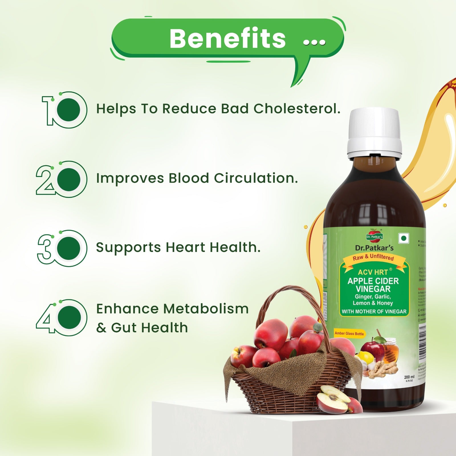 Dr. Patkar's Apple Cider Vinegar with Garlic, Ginger, Lemon and Honey - 200ml