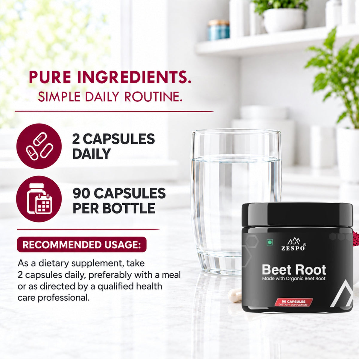 Zespo Beet Root 1,000 mg (10:1 Extract) | Beetroot Capsules for Stamina, Energy & Circulation Support | 90 Vegan Capsules