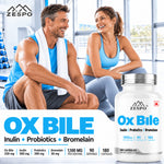 Zespo Ox Bile Complex 1,100 mg 4-in-1 Digestive Formula | Ox Bile, Inulin, Probiotics & Bromelain | Digestion & Gut Health Support | 180 Capsules