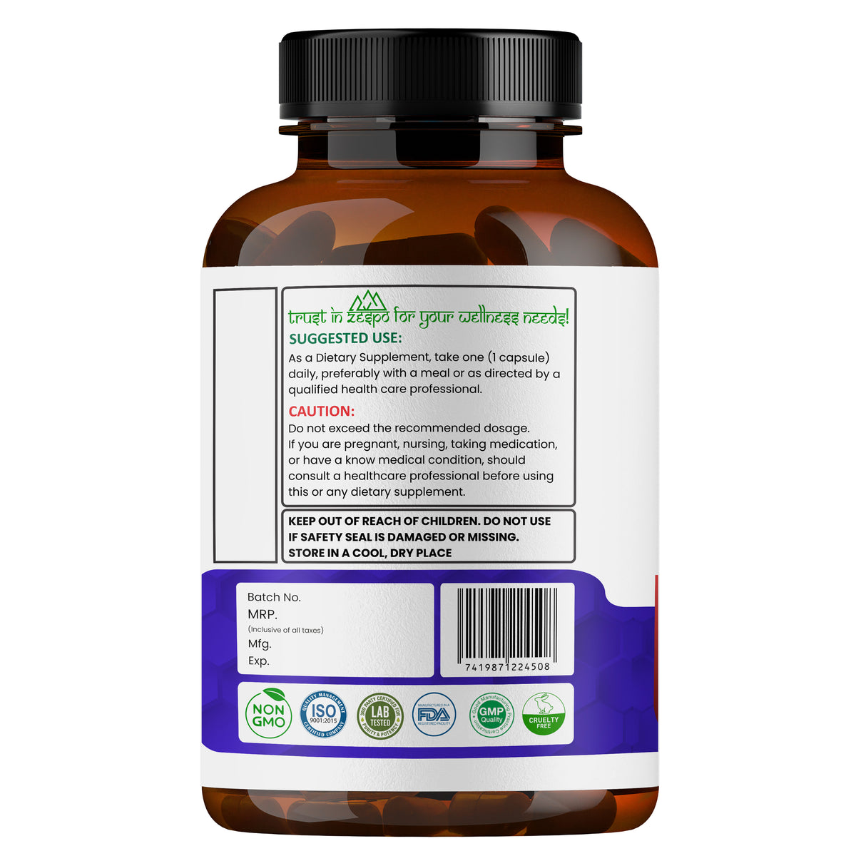Zespo Trans-Resveratrol 4 in 1 – 455 mg Per Capsule with Quercetin Dihydrate, Fisetin & Spermidine – Supports Healthy Aging & Cellular Wellness – 90 Capsules