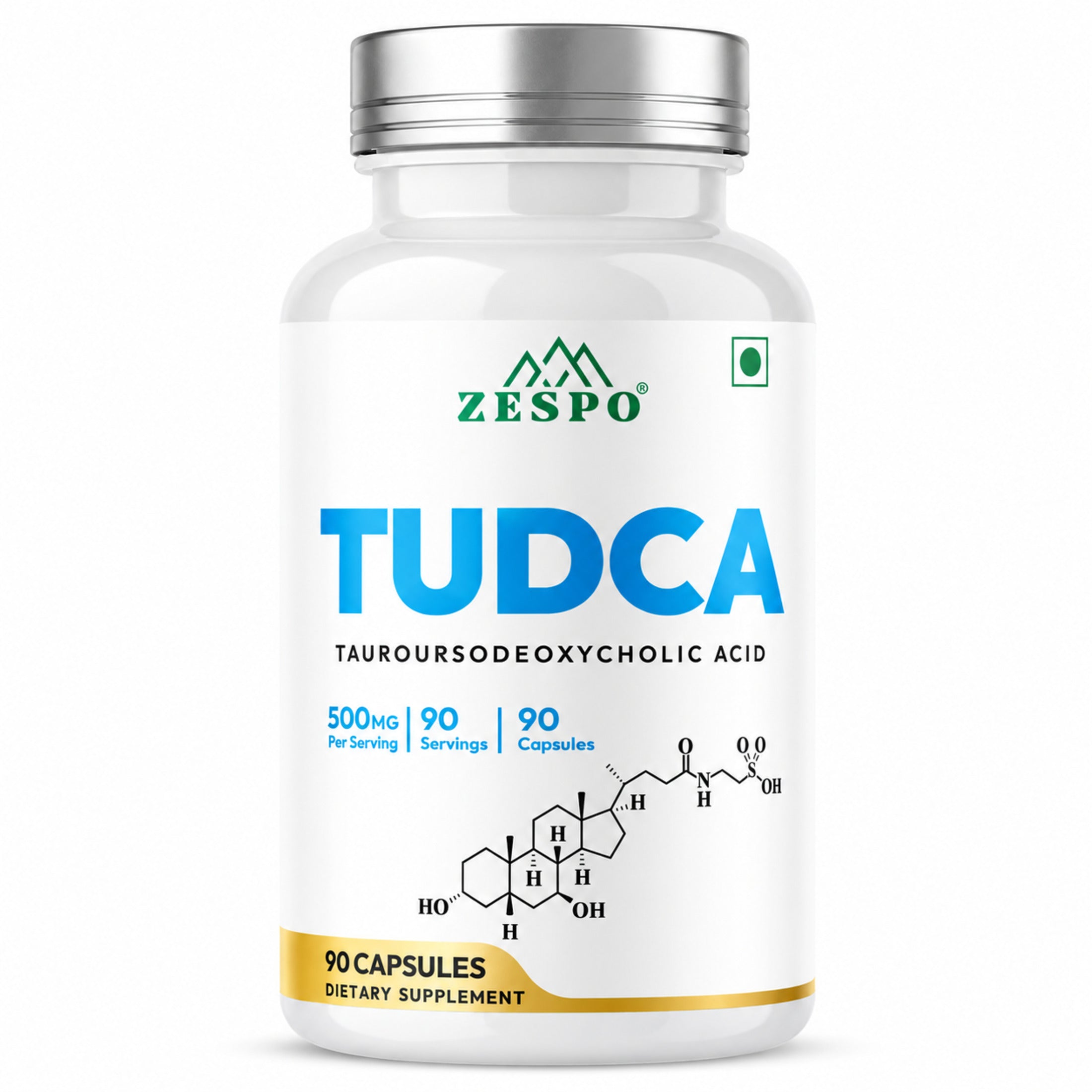 Zespo TUDCA 500 mg (Tauroursodeoxycholic Acid) | Pure TUDCA for Liver Health & Bile Flow Support | 1 Capsule Daily | 90 Vegan Capsules
