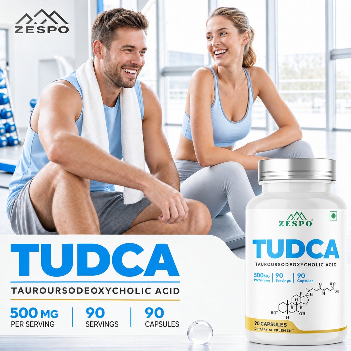 Zespo TUDCA 500 mg (Tauroursodeoxycholic Acid) | Pure TUDCA for Liver Health & Bile Flow Support | 1 Capsule Daily | 90 Vegan Capsules