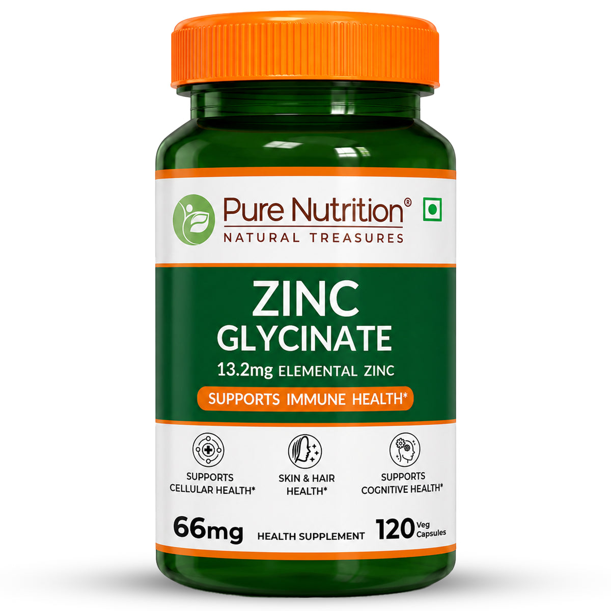 Pure Nutrition Zinc Glycinate Supplement (66 mg) | 120 Veg Capsules