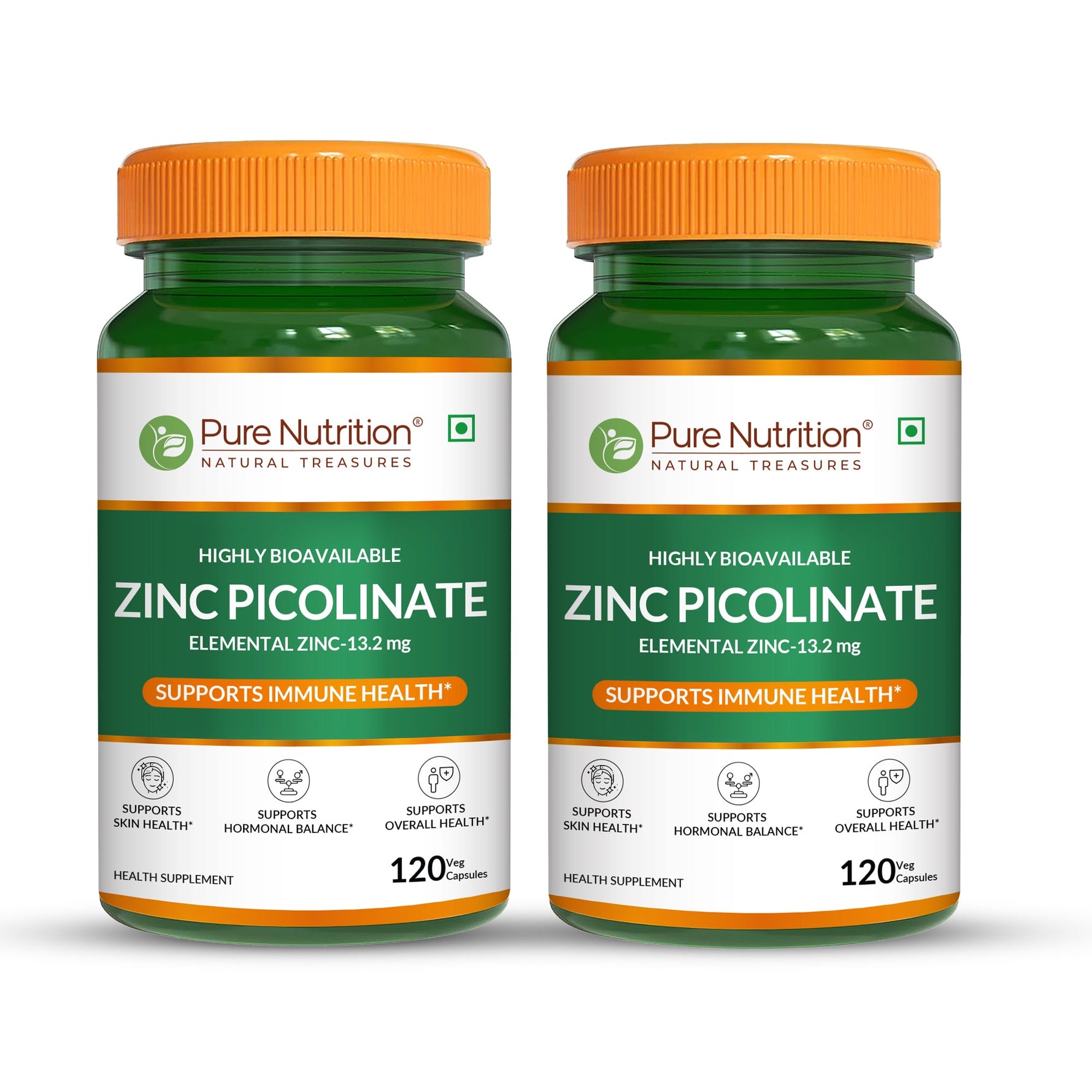 Pure Nutrition Zinc Picolinate | Zinc Supplements for Men & Women | Highly Bioavailable Elemental Zinc 13.2mg | Supports Immune Health, Skin, Hormonal Balance & Metabolism | Daily Zinc Supplement 120 Veg Capsules