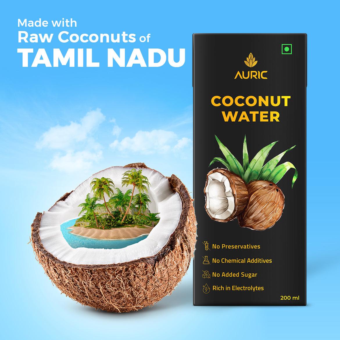 Auric Tender Coconut Water Energy Drink - No Added Sugar | Safe Hygienic Packaging (Pack of 27)