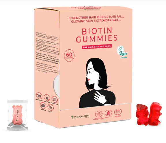 Biotin Gummies - Strengthen Hair, Reduce Hair Fall, Glowing Skin & Stronger Nails - 60 Gummies